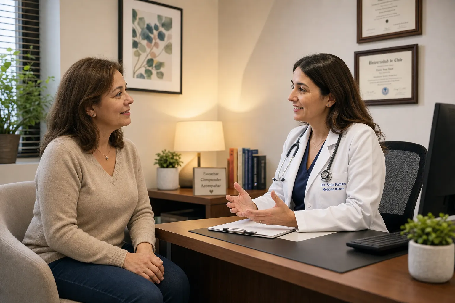 Mujer en consulta médica sobre menopausia