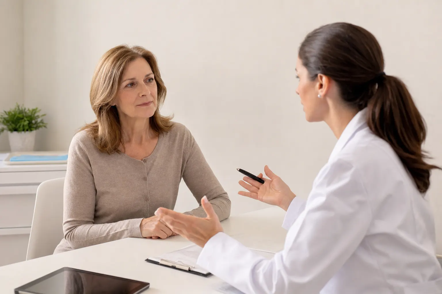 Mujer en consulta médica sobre menopausia en Bogotá