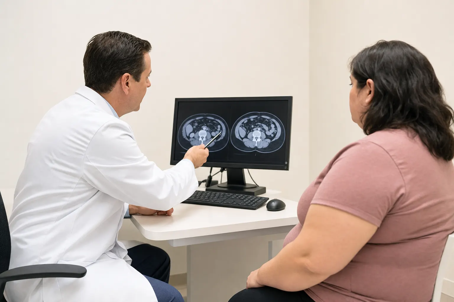 Consulta médica sobre obesidad en un consultorio en Bogotá