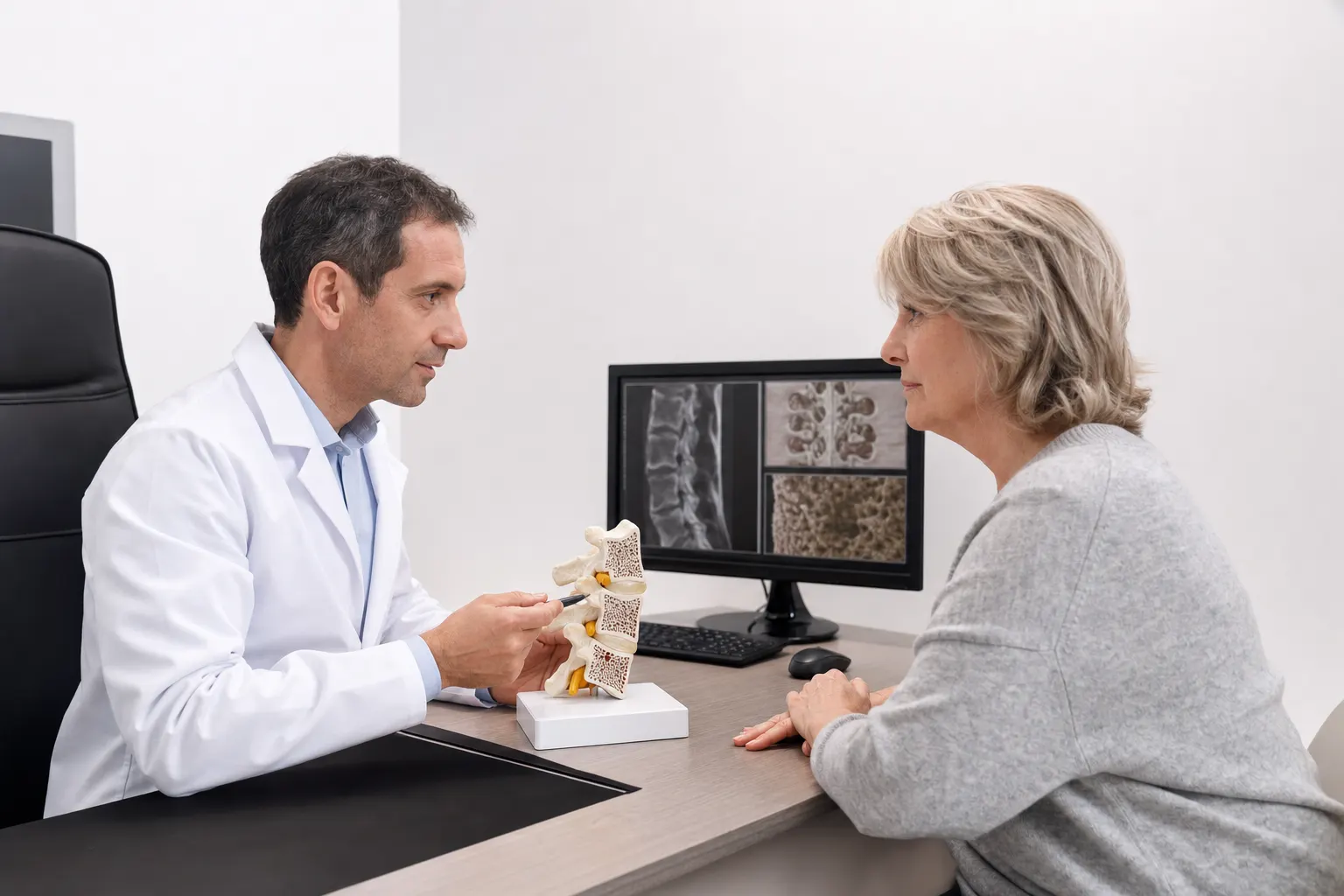 Consulta médica sobre osteoporosis en un consultorio en Bogotá