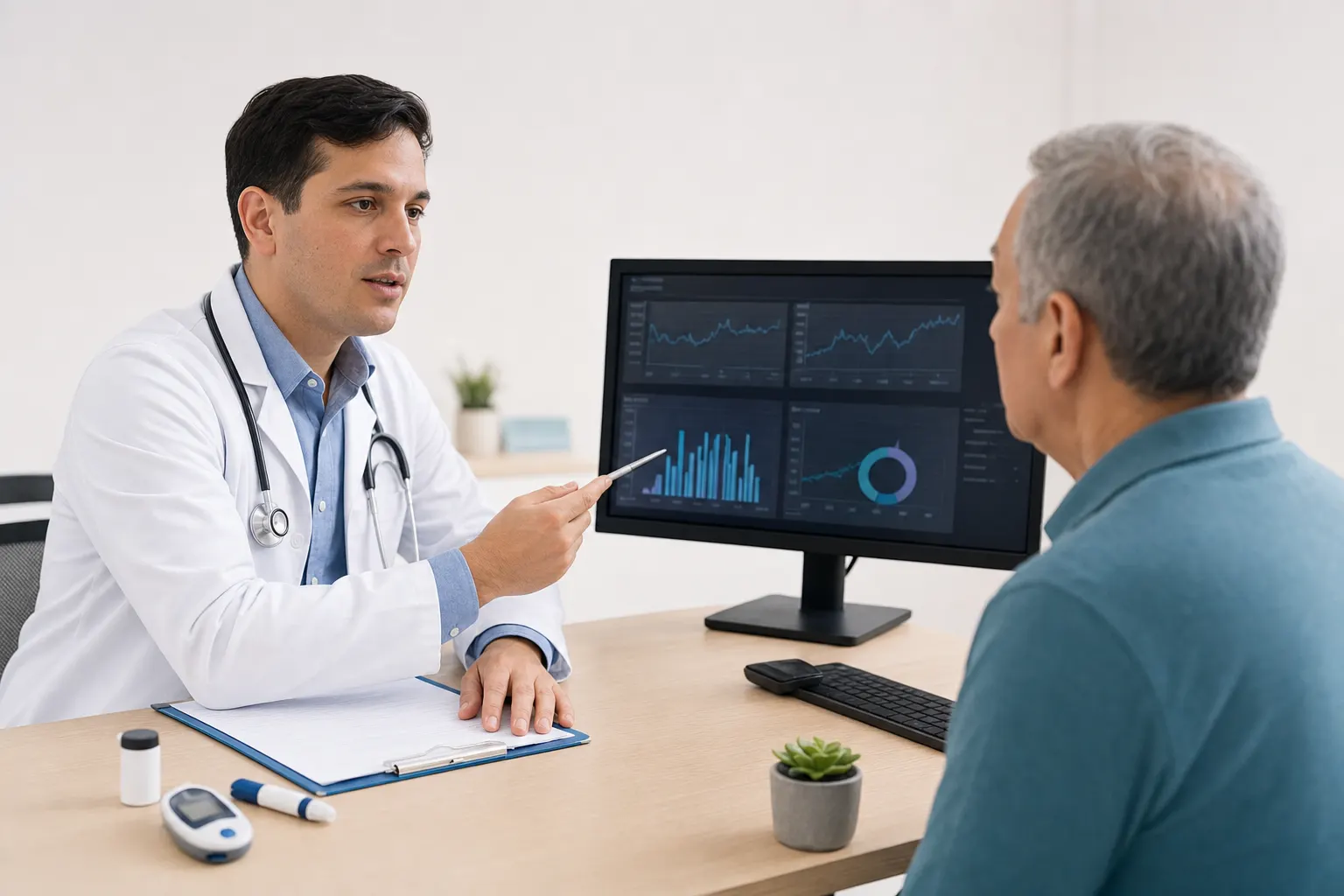 Consulta médica sobre diabetes en un consultorio en Bogotá