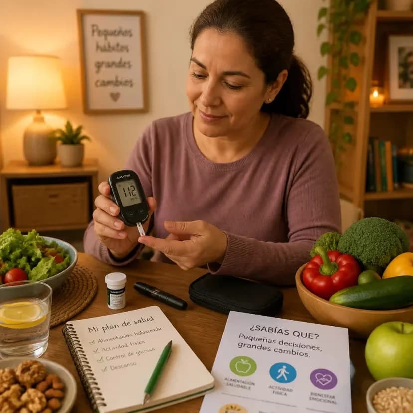 Persona revisando su glucosa en un entorno hogareño