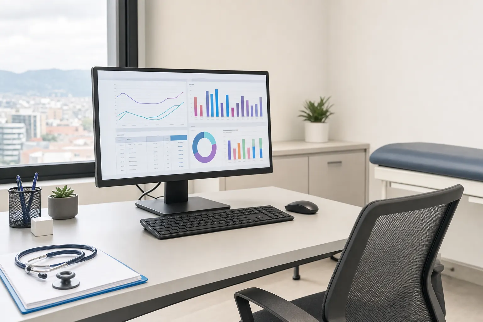 Pantalla de computadora con gráficos de análisis hormonal relevantes para diagnóstico en endocrinología
