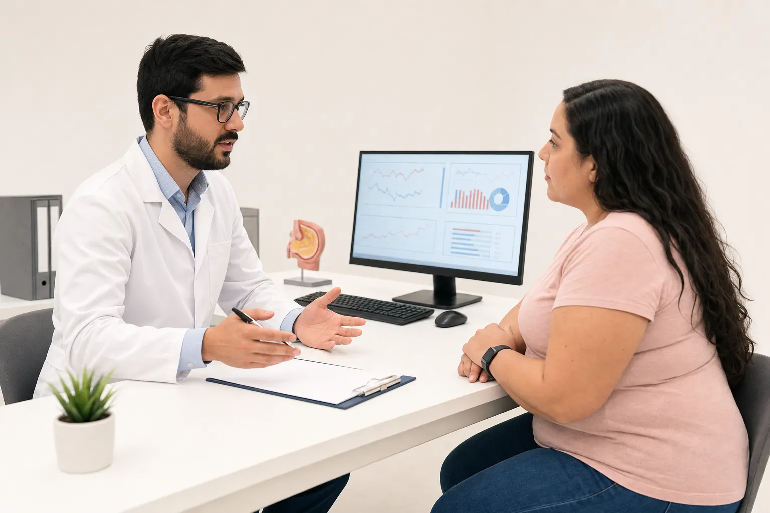 Consulta médica sobre obesidad en un consultorio en Bogotá