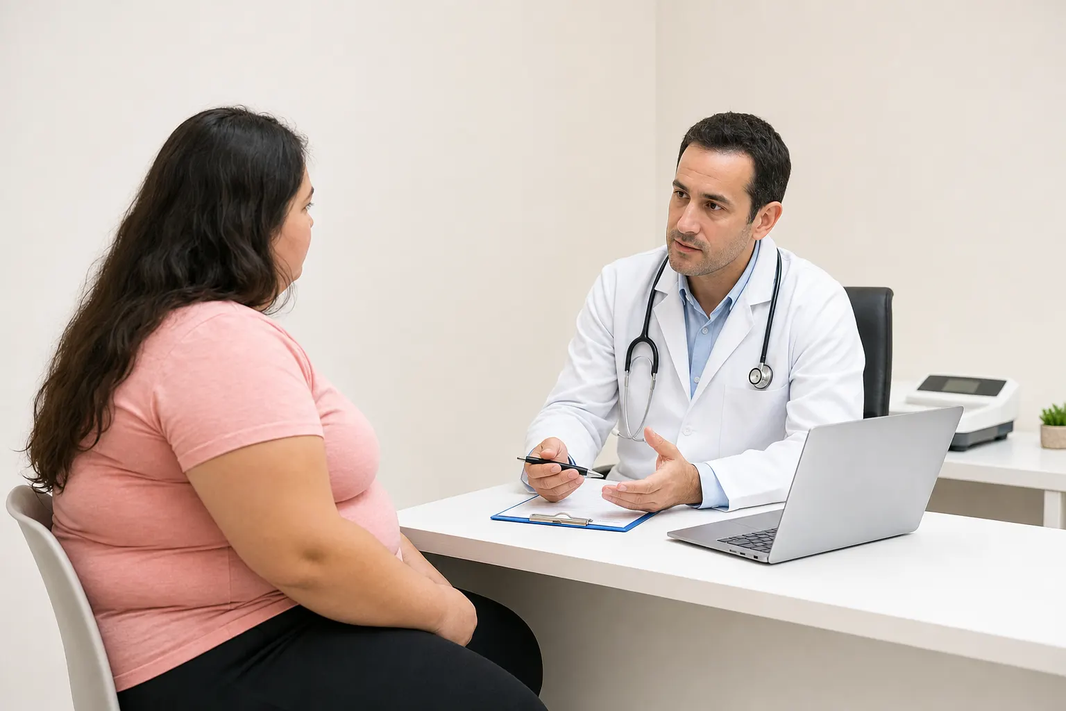 Consulta médica sobre obesidad en un consultorio en Bogotá