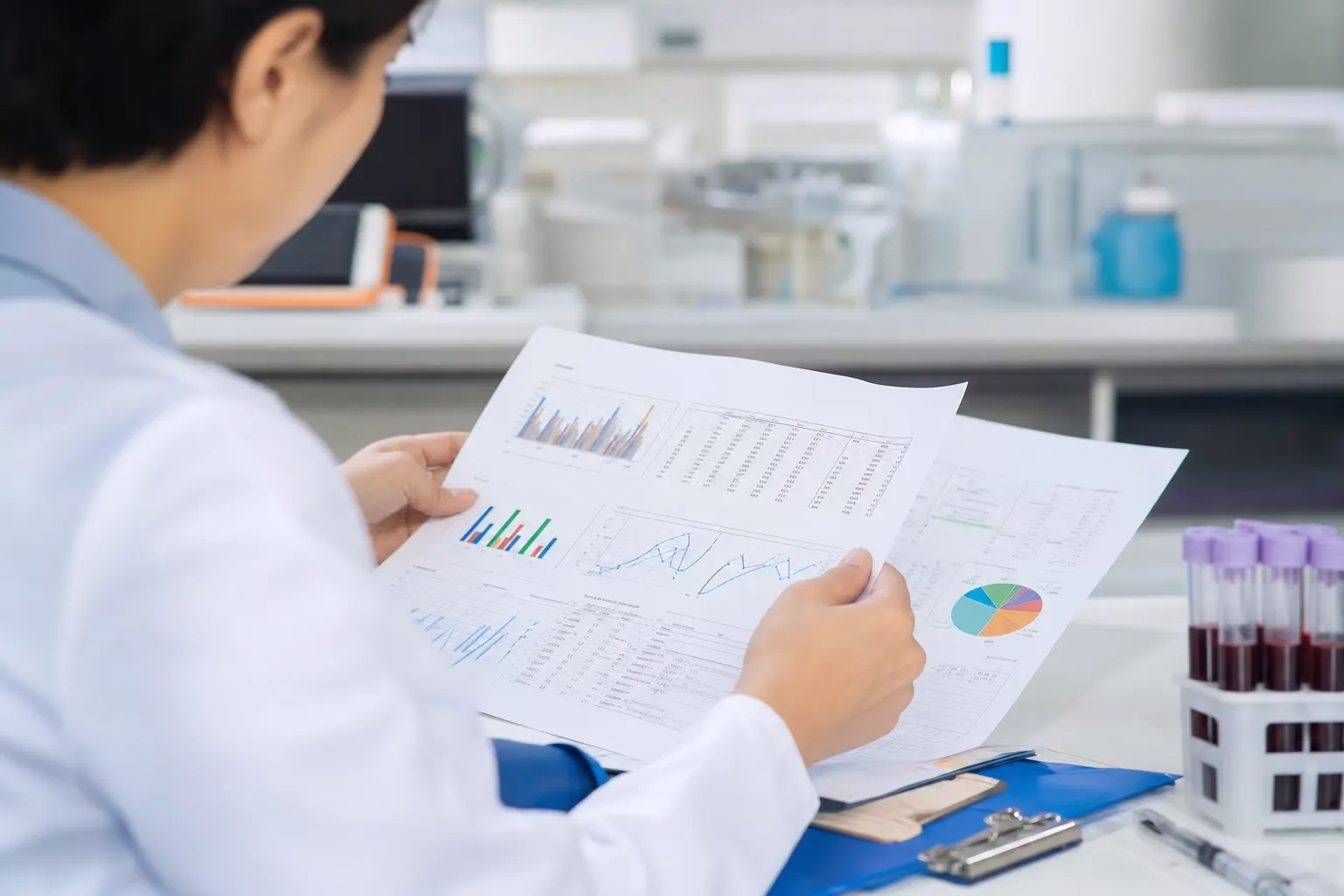 Persona revisando resultados de análisis de salud