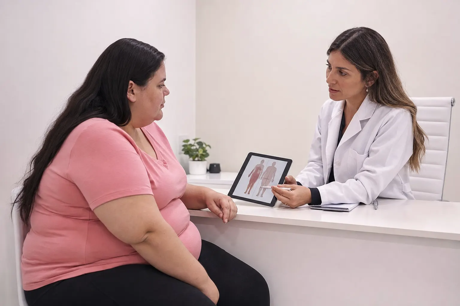 Consulta médica sobre obesidad en un consultorio en Bogotá.