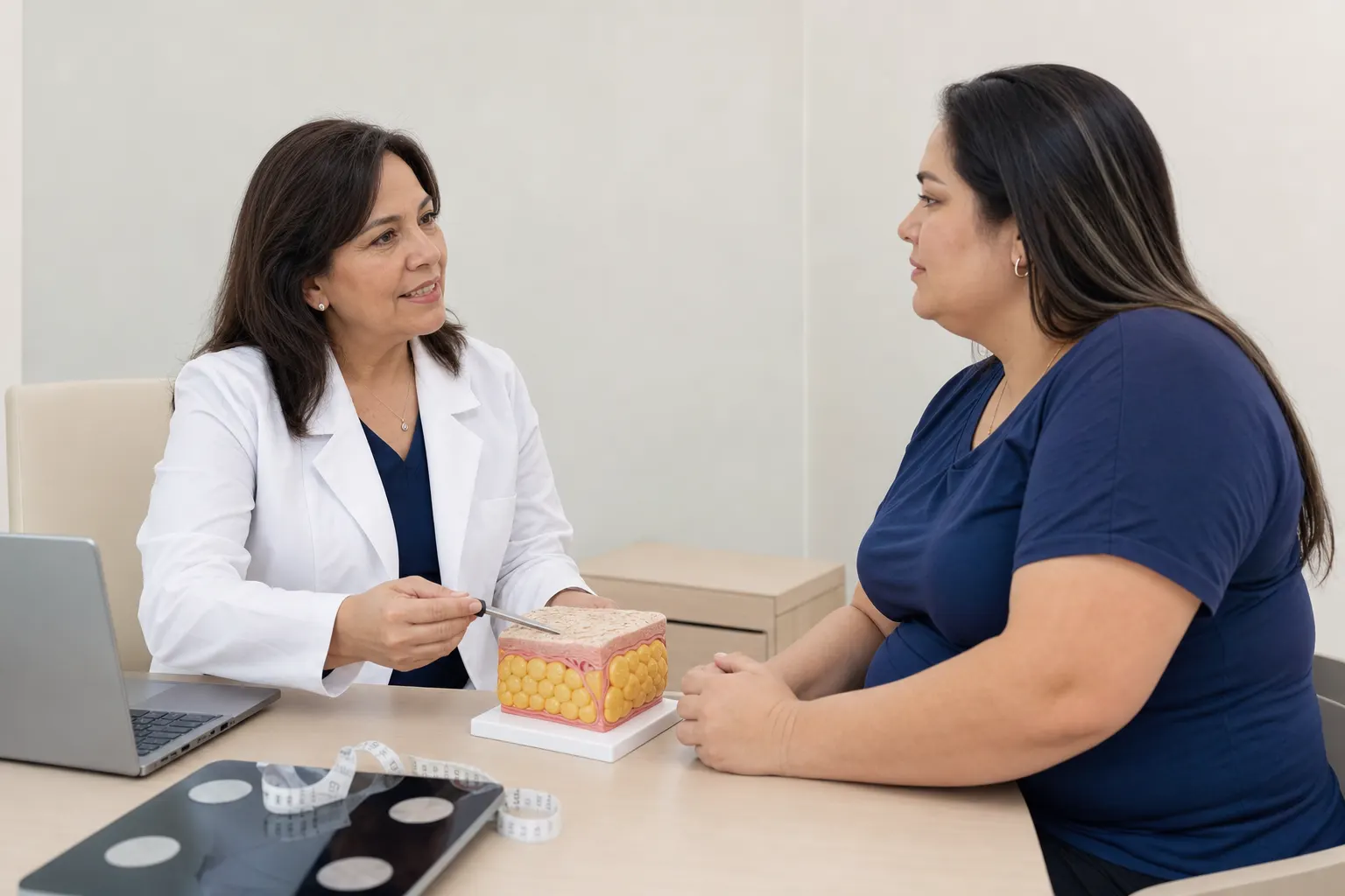 Consulta médica sobre tratamiento de obesidad en un consultorio de endocrinología en Bogotá