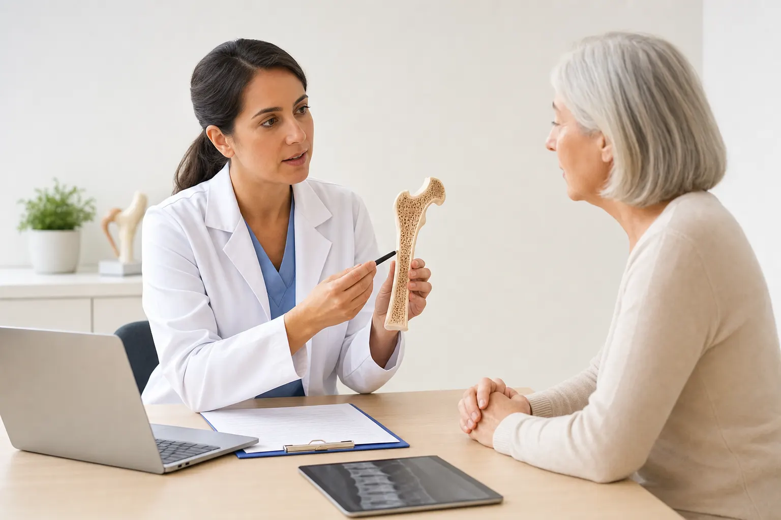 Consulta médica sobre osteoporosis en un consultorio en Bogotá