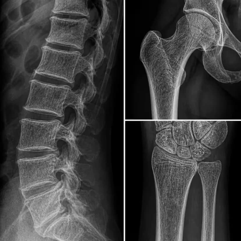 Radiografía de huesos mostrando signos de osteoporosis