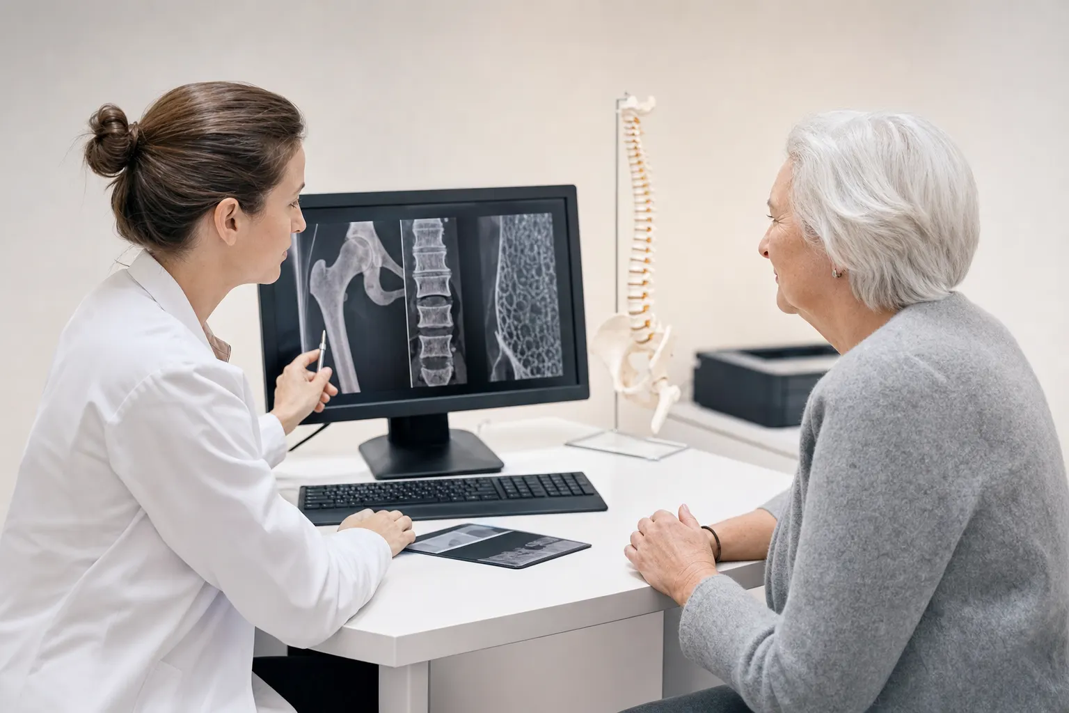 Consulta médica sobre osteoporosis en un consultorio en Bogotá