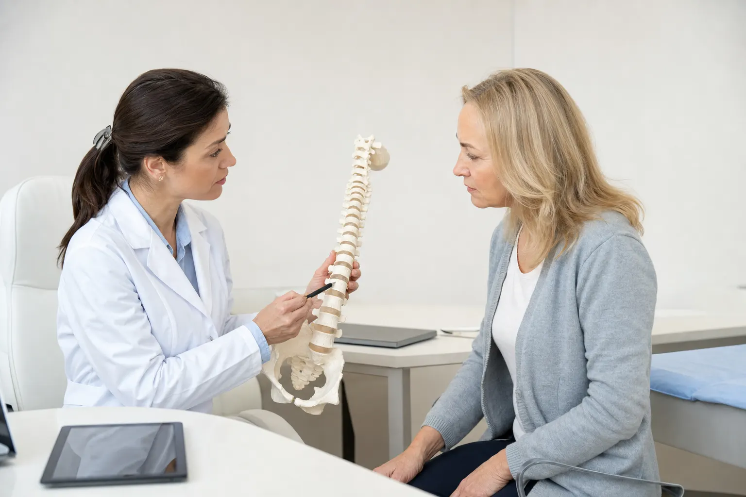 Consulta médica sobre osteoporosis en un consultorio de endocrinología en Bogotá