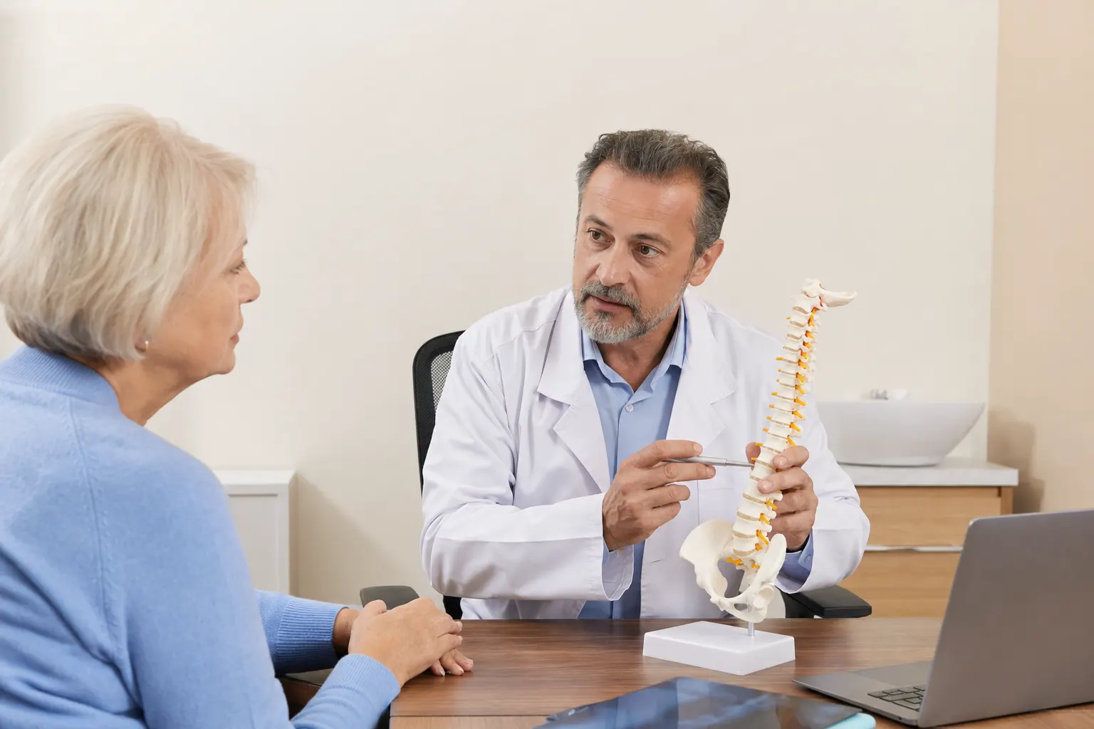 Consulta médica sobre osteoporosis en un consultorio en Bogotá