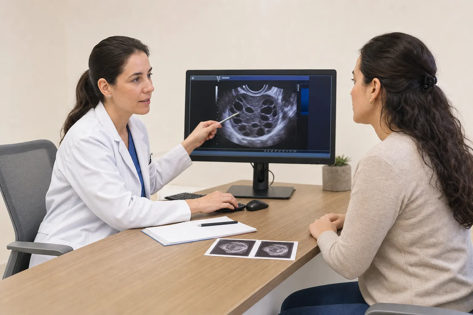 Consulta médica sobre el síndrome de ovario poliquístico en un consultorio
