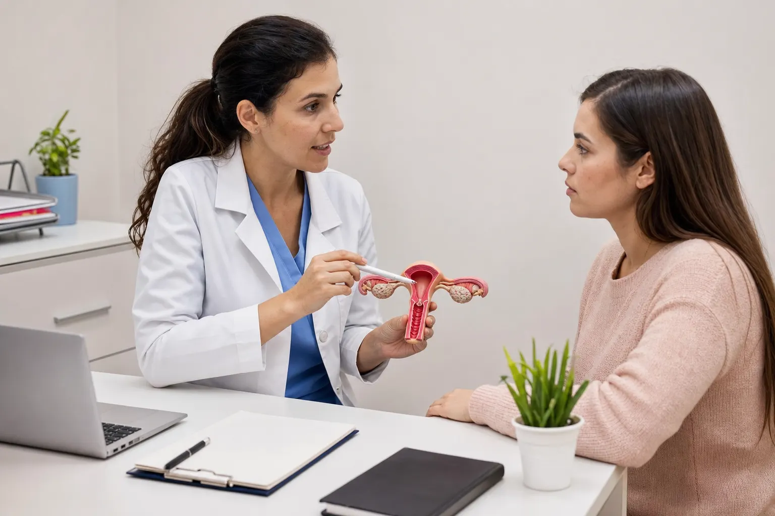Consulta médica sobre el síndrome de ovario poliquístico en un consultorio de endocrinología