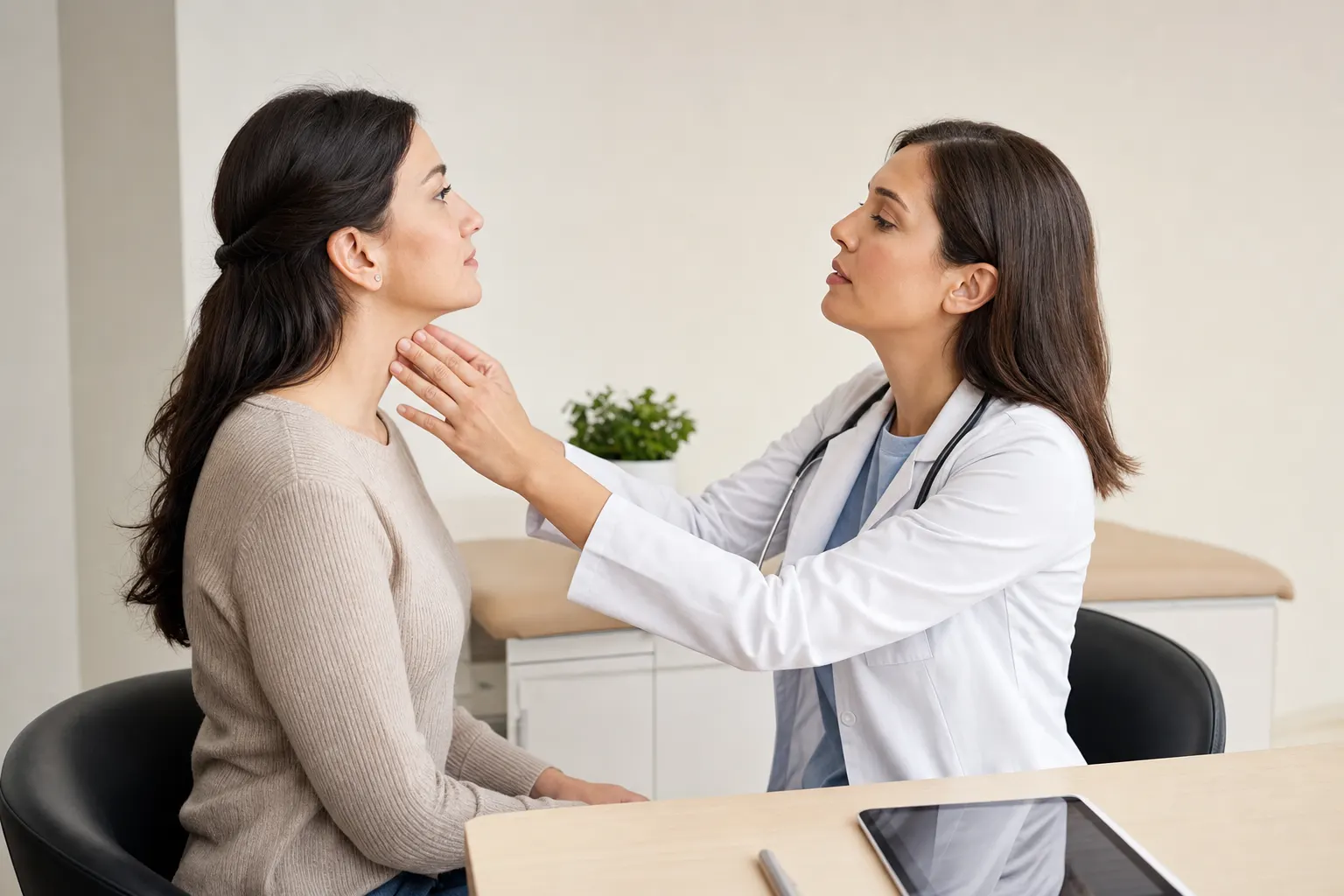 Consulta médica centrada en la tiroides en un consultorio en Bogotá