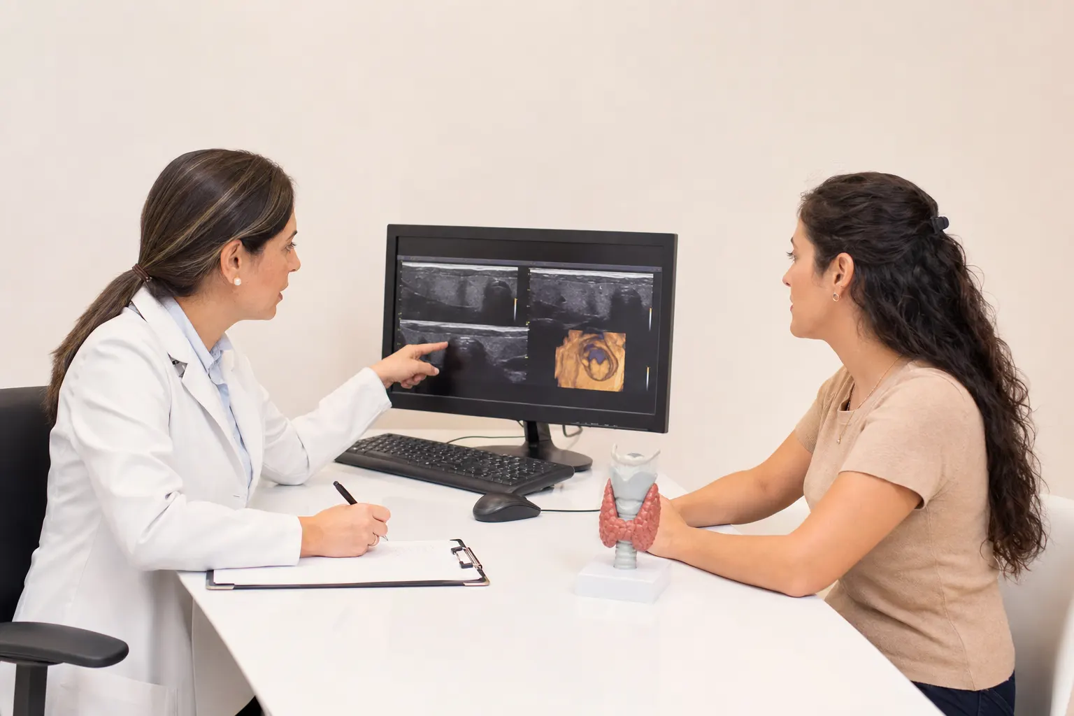 Consulta de endocrinología en Bogotá, enfocándose en la evaluación de la tiroides.