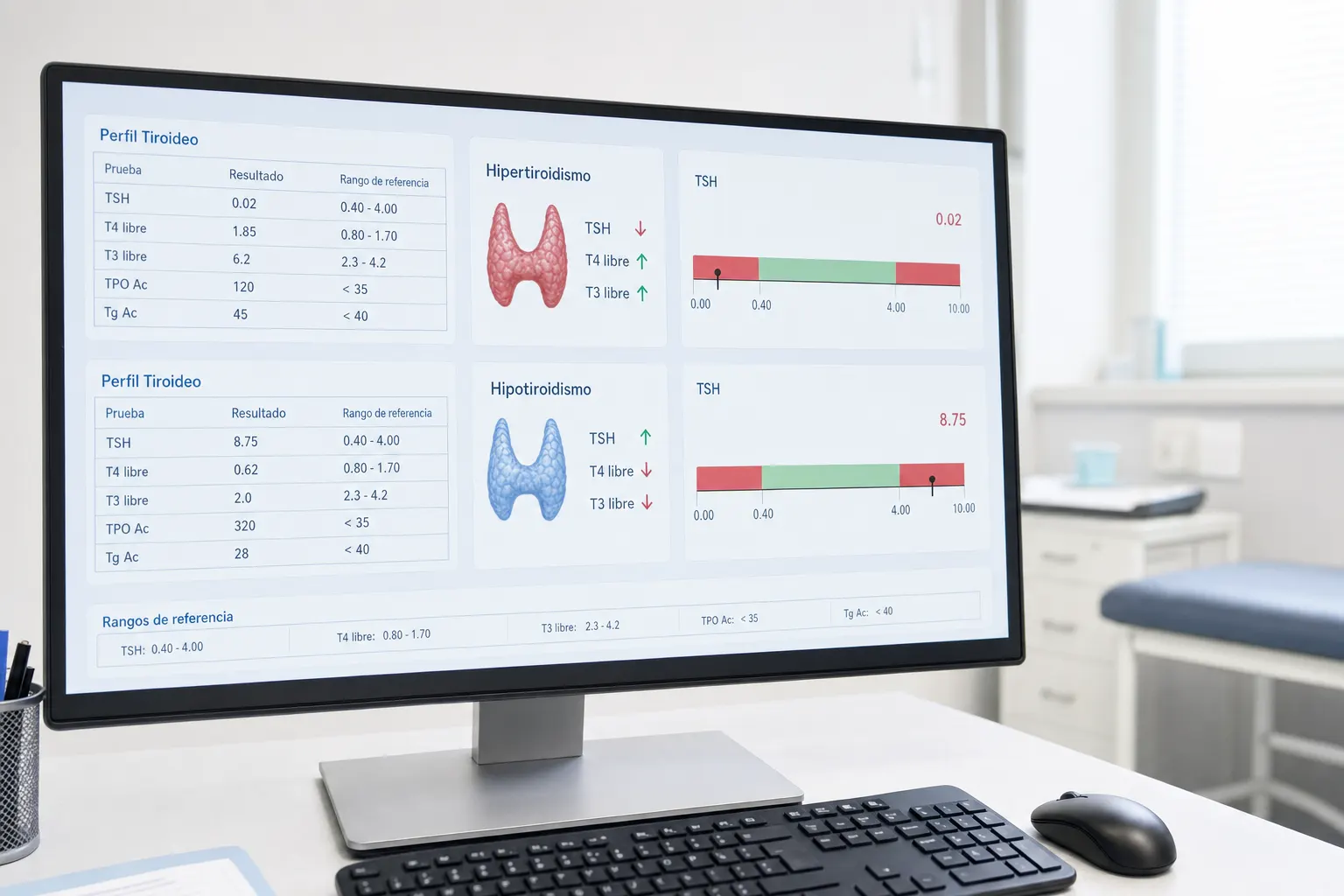 Laboratory results on thyroid disorders displayed on a computer screen