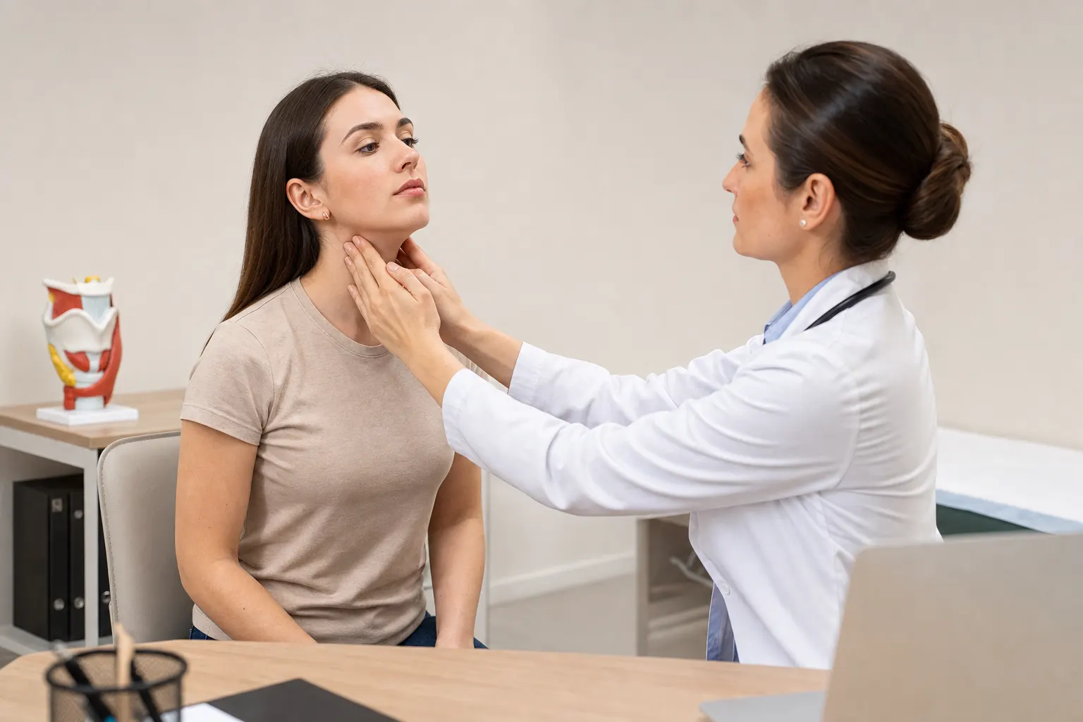 Consulta médica sobre la tiroides en un consultorio de endocrinología en Bogotá
