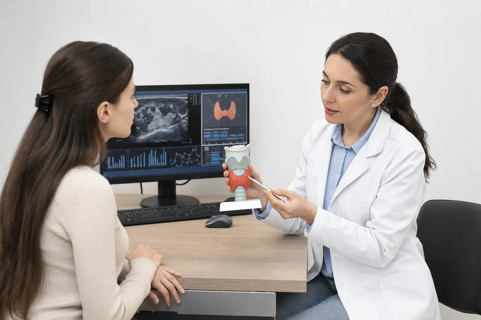 Consulta médica sobre la salud de la tiroides en un consultorio en Bogotá